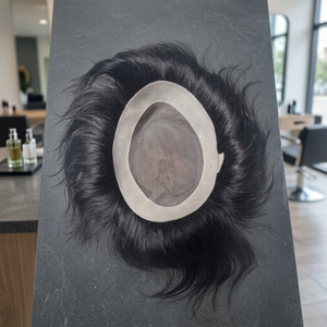 Taz <b>Men</b> Indian Remy Human <b>Hair</b> Toupee Natural Wave Water Wave Pre-Looped Mono Base Lightweight Waterproof Wig Cap Black - Product Image 6