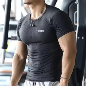 Custom Performance Workout Tee Manufacturer Gym <b>Compression</b> Clothing Cotton Polyester Spandex Heat Transfer Custom Logo - Product Image 2