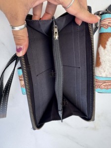 Cartera tallada a mano con diseño occidental, borde de embrague con cuero de piel de vaca de color turquesa, billetera multiusos - Product Image 6