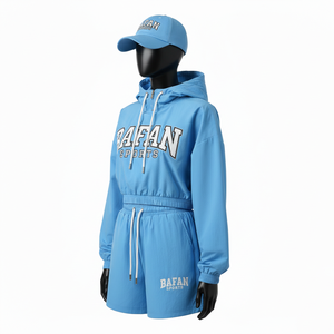 Ensemble court coupe-vent en nylon polyester premium, tissu léger tissé, bleu ciel, sweat à capuche et short avec logo personnalisé appliqué, grandes tailles - Product Image 5