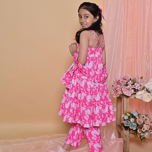 Premium Designs <b>Kurti</b> Tunic Set Open Neck <b>Kurti</b> with Digital Printing Solid Pink Floral Design Available at Affordable Price - Product Image 5