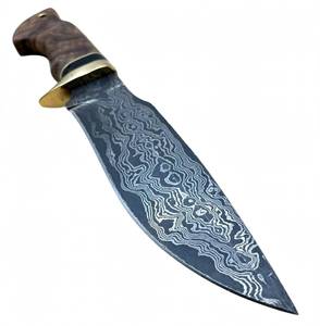 Herramienta utilitaria pesada de acero damasco forjado a mano, personalizada OEM, con mango de madera Burl y protector de latón. - Product Image 3