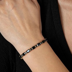 Radiant Cut Black Onyx Stone Sterling Silver Gold Plated Luxury <b>Charm</b> Bracelet Handmade Fine Jewelry Gift for Women - Product Image 3