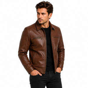 Veste en cuir pour homme avec finitions soignées, doublure confortable, fermeture robuste et poches pratiques, idéale pour les voyages et les tenues décontractées. - Product Image 2