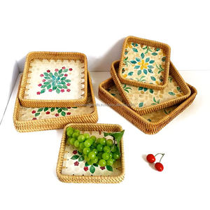 Plateau en rotin incrusté de nacre de qualité supérieure pour la présentation de nourriture de luxe avec disponibilité en gros Artisanat écologique du Vietnam - Product Image 1