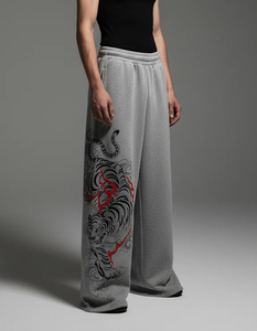 Pantalones de chándal anchos para hombre, estilo flare, rectos, holgados, con bordado, de felpa francesa de algodón - Product Image 3