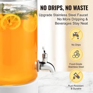 Dispensador de bebidas de acero inoxidable de 1 galón, dispensador de agua de limonada de té helado de jugo de vidrio para fiestas, espita para fiestas - Product Image 3