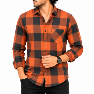 Camisas de Franela a Cuadros de Algodón para Hombre, Manga Larga, Diseño Personalizado al por Mayor - Product Image 1