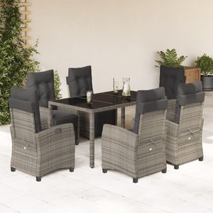 Set da pranzo Patio in Rattan grigio 7 pezzi con cuscini Set da giardino - Product Image 1
