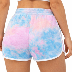 Shorts tricotés tie-dye pour femmes, taille mi-haute, cordon de serrage, décontractés, respirants, en coton et élasthanne, motif dégradé de couleurs - Product Image 5