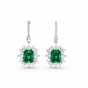 Premium 925 Sterling Silver Radiant Cut <b>Moissanite</b> Claw Setting Drop <b>Earrings</b> Marquise Halo Luxury Bridal Wedding - Product Image 1