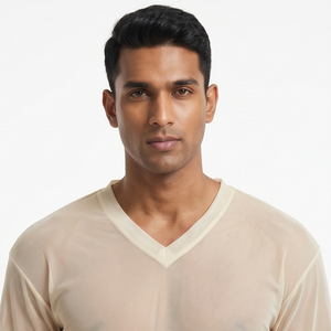 T-shirt en maille transparente avec logo personnalisé, t-shirt léger à séchage rapide pour homme, col en V, manches longues, 100% polyester, t-shirt en maille transparente - Product Image 5