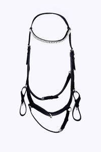 Brida de cuero inglés premium para caballo con frontal de cristal de diamantes de imitación, narquileras acolchadas y riendas de goma - Product Image 3