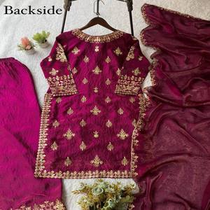 VASTRA COTTAGE Conjunto Étnico para Mujer, Kurti Festivo con Bordado de Lentejuelas, Palazzo y Dupatta, Completamente Cosido - Product Image 5