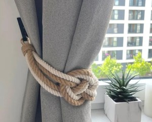 Carrick Knot <b>Curtain</b> Tieback – White Cotton & Jute Rope Boho Holder - Product Image 3