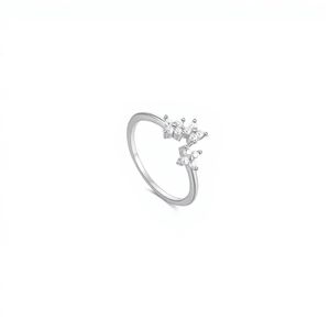 Anillo Ajustable de Oro Puro de 10K con Diamante Cultivado en Laboratorio y Plata de Ley 925, Diseño de Tres Pequeños Clústeres Florales, Tipo Brazalete Abierto, Anillo de Boda - Product Image 6