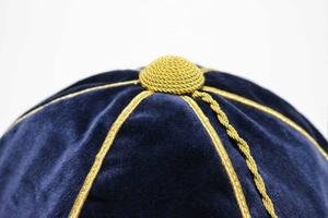 Chapeau formel en velours marine avec dentelle, bordure dorée, pompon et broderie 3D, accessoire de fête unisexe, pour adultes, toutes saisons - Product Image 2