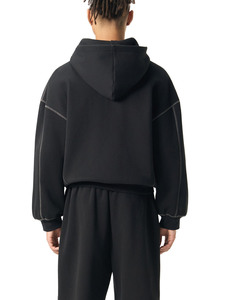 New Arrival Fashion Trend Black <b>Zip</b> <b>Hooded</b> Sweatshirt Contrast Stitching Thick Warm Fleece Fabric Comfortable Autumn Wear - Product Image 2
