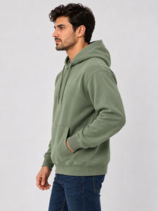 Sudadera con Capucha para Hombre, Color Verde Salvia, Corte Regular, Informal, con Bolsillo Delantero, 100% Algodón, para Otoño - Product Image 2