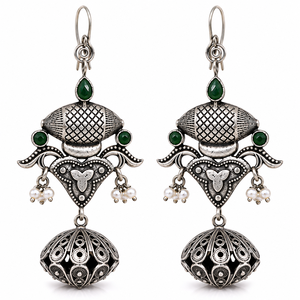 Trusted Supplier Brass Antique <b>Silver</b> Plated Ethnic Charm Jhumka <b>Earrings</b> Pear Cut Topaz Bezel Setting Women's Wedding Unique - Product Image 4