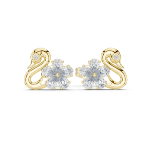 Boucles d'oreilles clous fleur en or rose 14K avec diamants de laboratoire ronds et en forme de poire pour mariage, fête, cadeau - Nouveaux diamants cultivés - Product Image 1