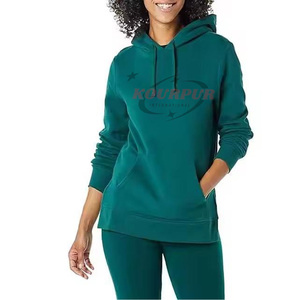 Sudadera con capucha para mujer Kourpur, de color sólido, de algodón tejido, de manga larga con bolsillos, informal, para otoño. - Product Image 5
