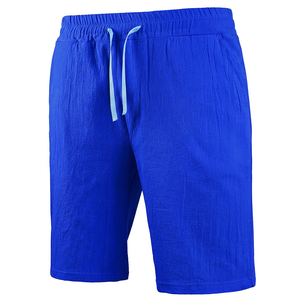 Shorts Bermuda en coton uni pour homme avec cordon de serrage, décontractés, bleu clair - Product Image 4