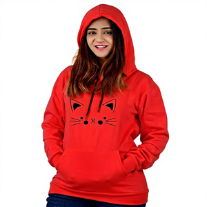 Sweat-shirt à capuche rose à motif de chat unisexe, en polaire surdimensionné, décontracté, pour l'automne - Product Image 3