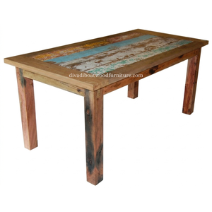 DIVADI Dining <b>Table</b> Java Style KD Leg Rectangular Model Reclaimed Boat Wood Sustainable Design EcoFriendly For Indoor or <b>Outdoor</b> - Product Image 3
