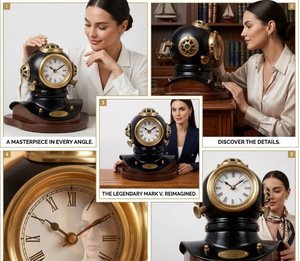 Reloj de Casco de Buzo Náutico Vintage de Mediados de Siglo Moderno, Colección Decorativa de Lujo, Metal Hecho a Mano, Grabado Exquisito TM8022 - Product Image 3