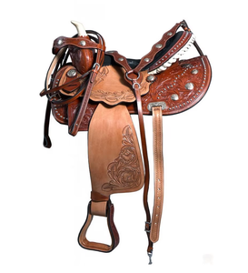 Premium Western <b>Leather</b> Barrel Racing Horse Saddle Tack Set Hand <b>Tooled</b> Design Multiple Sizes and Colors for Performance Riding - Product Image 3