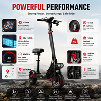 Scooter électrique tout-terrain 1200W avec siège, batterie 48V 15.6Ah, pneus de 10 pouces, pliable, pour adultes, marché américain et européen