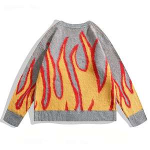 <b>Men</b> Knitted <b>Cardigan</b> Flame Print Button Front Autumn Sweater Regular Sleeve Acrylic Material - Product Image 4