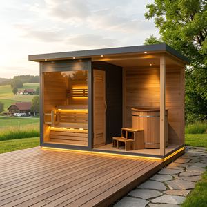 Sauna Exterior Directo de Fábrica <span class=keywords><strong>con</strong></span> Bañera de Hielo Integrada, Cabina de Sauna de Madera Termotratada Personalizada para Jardín, Terapia de Contraste, Spa de Bienestar - Product Image 1