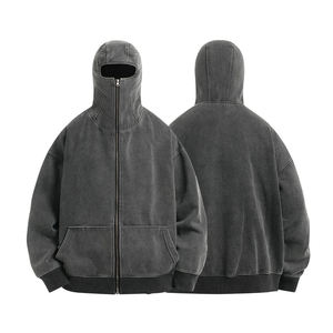 Sudadera con capucha Balaclava para hombre, de peso pesado, con hombros caídos, cremallera, máscara completa, estilo gótico, streetwear, hip hop, moda casual para exteriores - Product Image 1