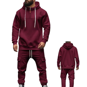 <b>Mens</b> Maroon Hooded Tracksuit Solid Color Full Length Casual Sweatshirt And Joggers With Side Pockets Drawstring Closure - Product Image 3