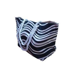 Bolsa de Lona Natural de 12 oz con Estampado de Ondas Monocromáticas, Bolsillo Colgante con Cierre y Asa de Cuerda Trenzada - Elegante Bolsa de Playa para el Hombro - Product Image 2