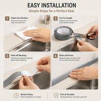 Bande de calfeutrage murale en PVC gris 35 mm 3,2 m, auto-adhésive, étanche, pour salle de bain