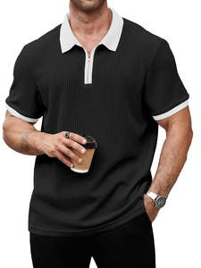 Men's Waffle Knit T-<b>Shirt</b>, Short Sleeve, <b>Zip</b> Collar <b>with</b> White Trim - Product Image 1