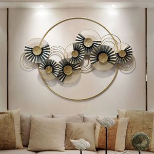 Modern Metal Flower Wall Art Abstract Floral Wall Decor with Geometric Circles Decorative Wall Hanging for Living Room & Home - Product Image 3