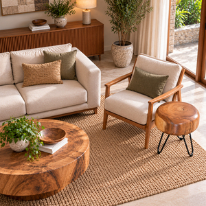 Tabouret Aruna en bois de Suar massif, style moderne rustique, avec pieds en fer, qualité export, pour café, hôtel, salon, vente en gros, export. - Product Image 6