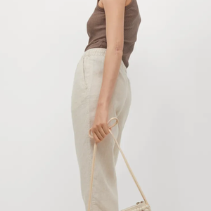 Custom logo Woven Label Summer Women's Loose <b>Wide</b>-<b>leg</b> Cotton <b>Linen</b> Women's <b>Trousers</b> Casual Pants High-waist Straight-<b>leg</b> - Product Image 4