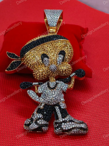 Pendentif Personnage de Dessin Animé en Argent 925 Plaqué Or avec Strass et Cristal, Collier Unisexe pour Cadeau, Mariage, Fête - Product Image 2