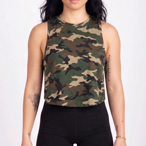 Women Camouflage Crop <b>Top</b> Crew <b>Neck</b> Sleeveless Workout Fitness Camo Crop <b>Top</b> Ladies Outdoor Fashion Crop Shirt Sleeveless Women - Product Image 3