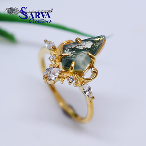 Anillo de Ágata Musgosa Natural, Chapado en Oro Rosa, Plata de Ley 925, Anillo de Diseño Floral Vintage, Joyería con Piedras Preciosas para Mujer - Product Image 3
