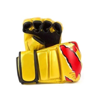 Guantes de Entrenamiento de Artes Marciales Amarillos de Medio Dedo con Diseño de Dragón Rojo, Material PU, Cierre de Velcro para Adultos - Product Image 2