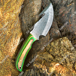 Couteau à lame fixe en acier Damas OEM/ODM, couteau à dépecer personnalisé avec manche en bois Pakka, vente en gros, équipement de chasse, camping, EDC, étui en cuir - Product Image 4