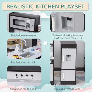 Cucina in legno per bambini e fontanella fingi giochi da cucina Set nero microonde e frigorifero con accessori inclusi - Product Image 6