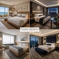 Juego de Muebles para Habitación de Hotel, Solución Integral, Juego de Muebles de Lujo para Dormitorio de Hotel con Cabecera de Cama, Gabinete y Sofás