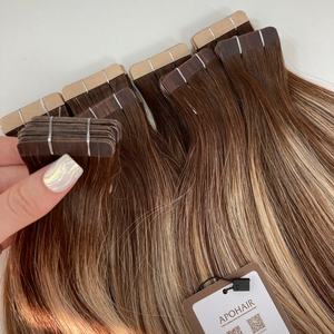 Free Sample 100g 100% Virgin Remy Brazilian Hair Extensions 8-28 Inch Slim <b>Tape</b>-In Double Weft Balayage Color Straight Cuticle - Product Image 1